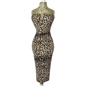 Leopard Stretchy Strapless Retro Pinup Bodycon Dress Sexy Party Cocktail Large